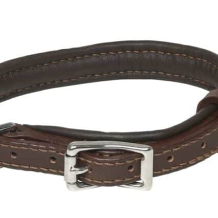 Collier cuir pour chien, doublé en peau de veau , cousu, fabriqué à la main, artisanalement, en France, avec du cuir français, couleur chocolat