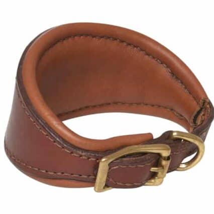 Collier cuir pour chien, doublé en cuir de veau, whippet, dressage, cousu, fabriqué à la main, artisanalement, en France, avec du cuir français, couleur châtaigne