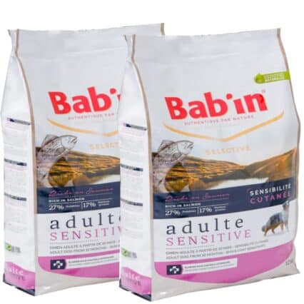 Croquettes françaises pour chien adulte, sensibilité digestive, problème de cutanée, de peau, maintien, entretien, premium, saumon, chondroïtine, glucosamine, soutien des articulations